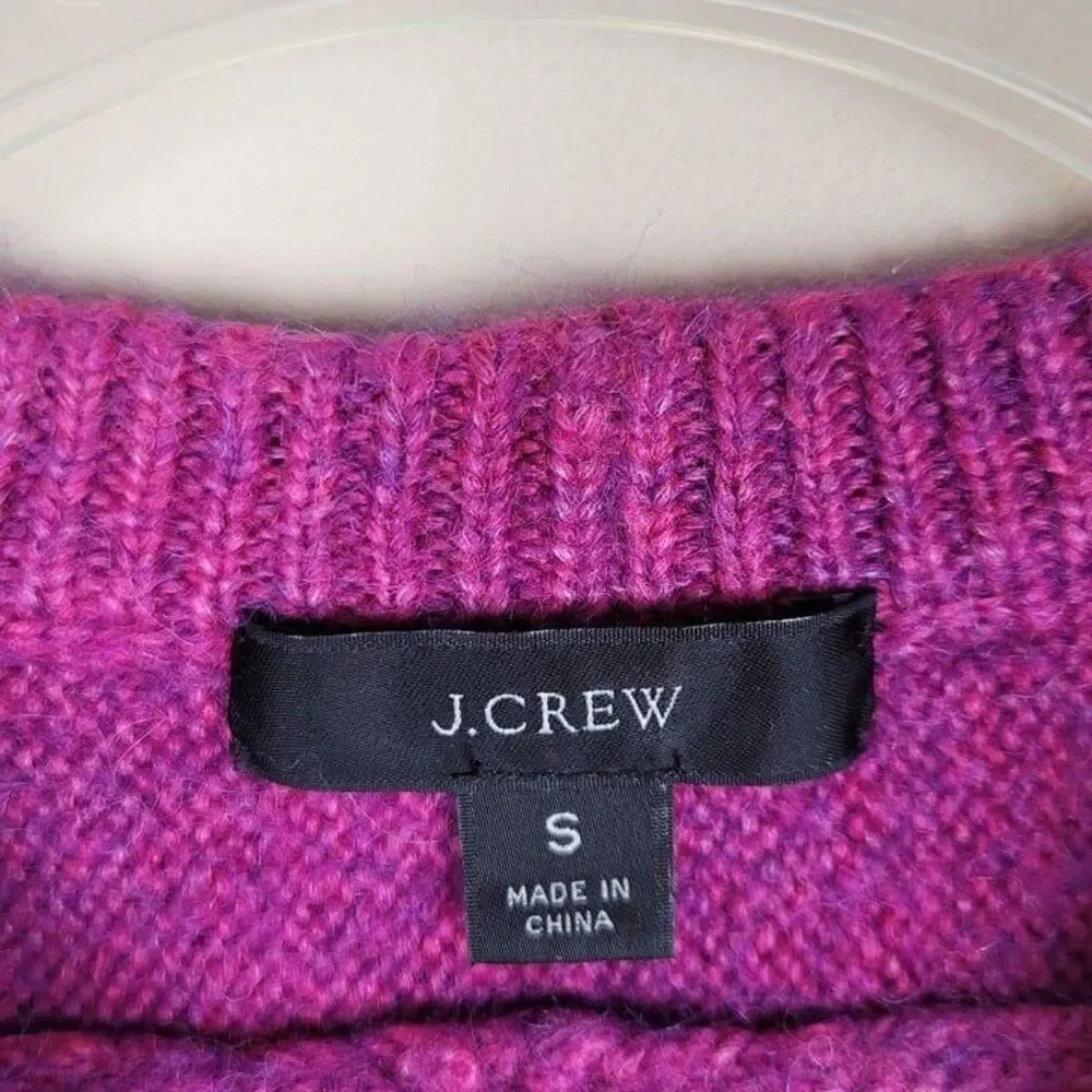 J. Crew Size S Relaxed Saddle Sleeve Crewneck Sweater Merino Alpaca Fuchsia